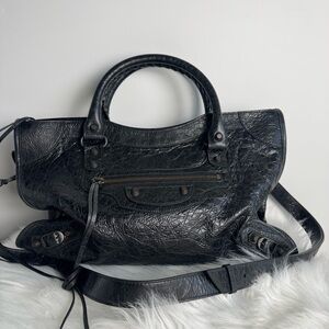 BALENCIAGA Classic City Bag — 2024 Release — Black Agneau Leather -full set